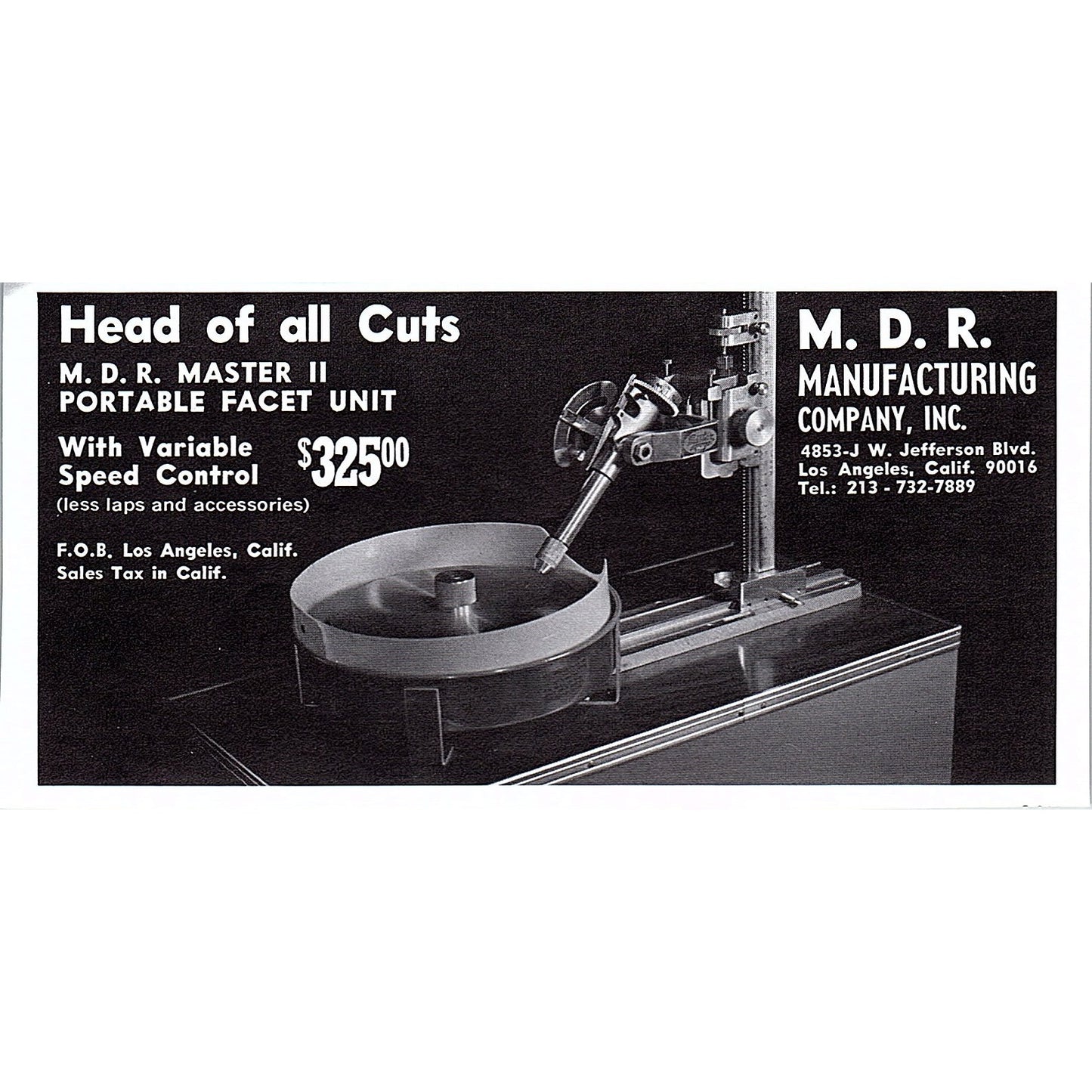 M.D.R. Manufacturing Co Faceting Units Los Angeles CA 1972 Ad AF8-M4