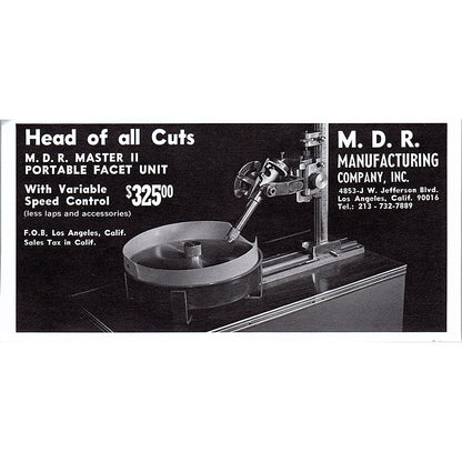 M.D.R. Manufacturing Co Faceting Units Los Angeles CA 1972 Ad AF8-M4