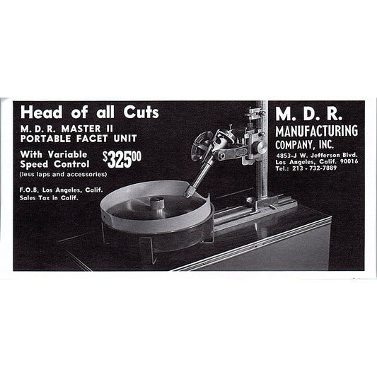 M.D.R. Manufacturing Co Faceting Units Los Angeles CA 1972 Ad AF8-M4