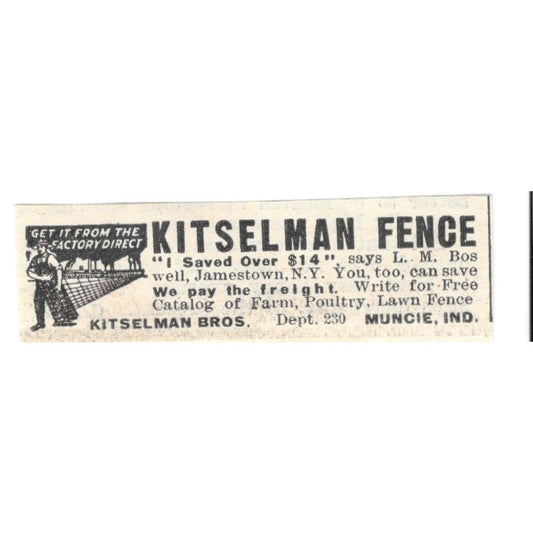 Kitselman Bros. Fence Muncie Indiana 1924 Ad AG3-S4
