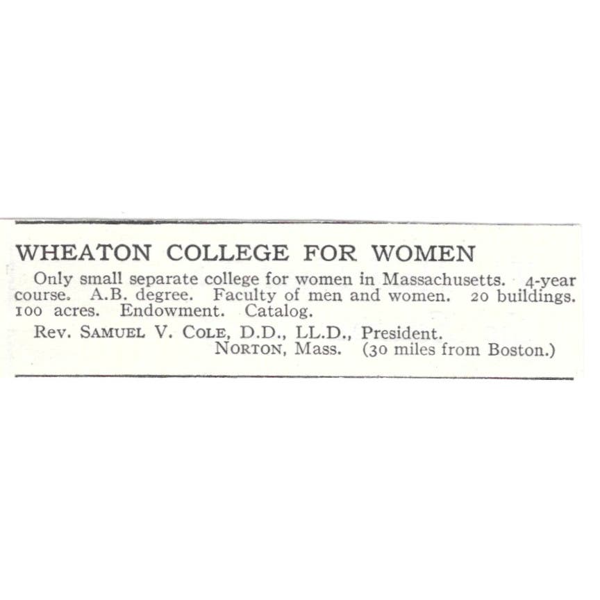 Wheaton College for Women Samuel V. Cole Norton MA c1918 Advertisement AE5-SV3