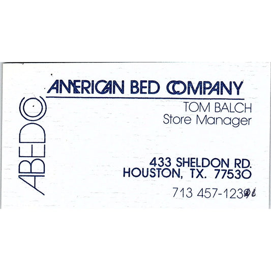 Abedo American Bed Company Tom Balch Houston Texas Vintage Business Card SF3-B3