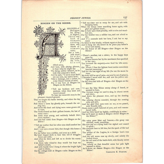 Bingen on the Rhine - Caroline E. Norton 1884 Poem TA5-CJ-3