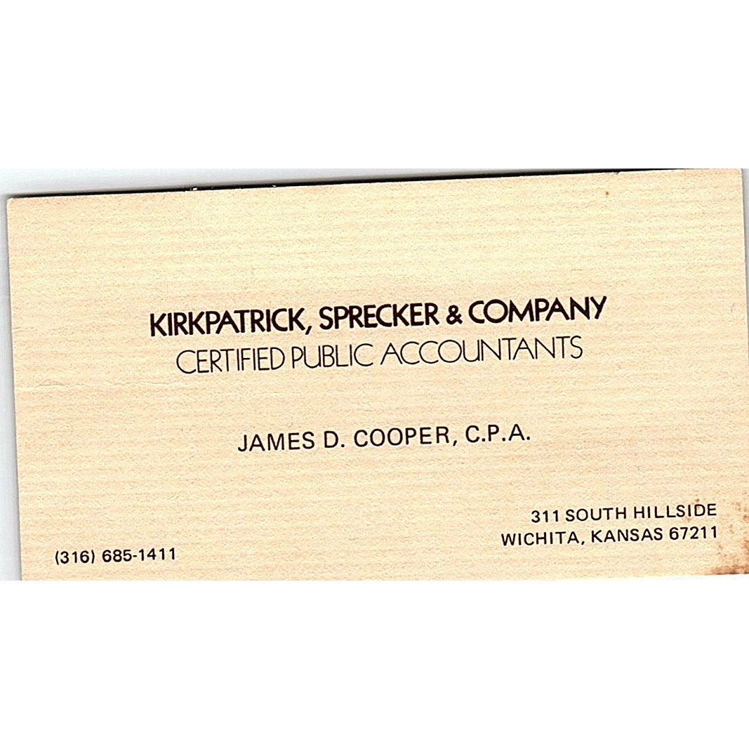 James D Cooper CPA Kirkpatrick, Sprecker & Co Wichita KS Business Card SD9-B1