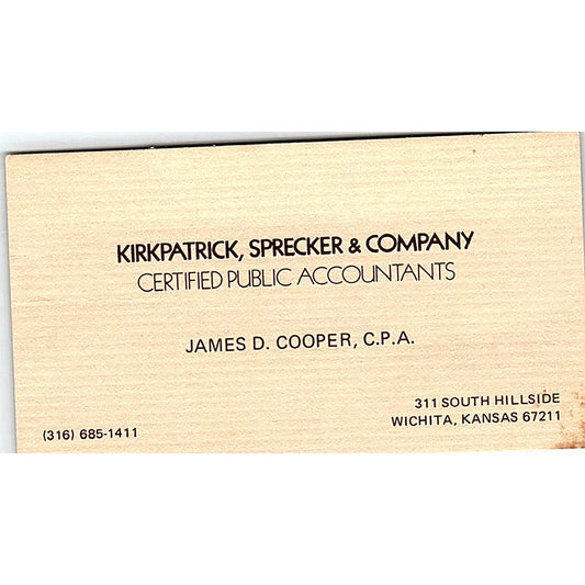 James D Cooper CPA Kirkpatrick, Sprecker & Co Wichita KS Business Card SD9-B1