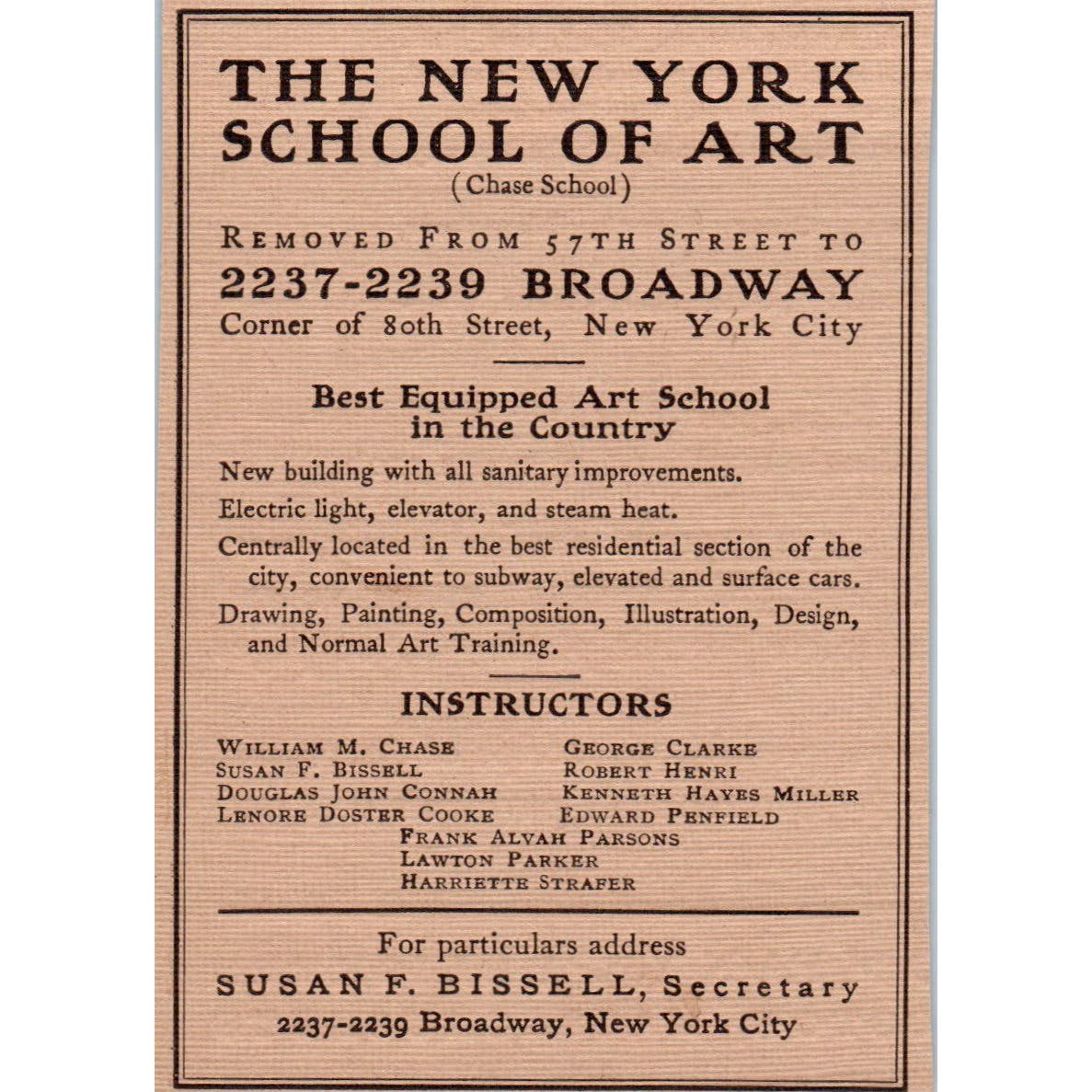The New York School of Art Susan F. Bissell c1905 Victorian Ad AE9-MA8