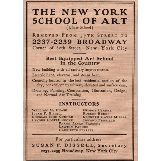 The New York School of Art Susan F. Bissell c1905 Victorian Ad AE9-MA8