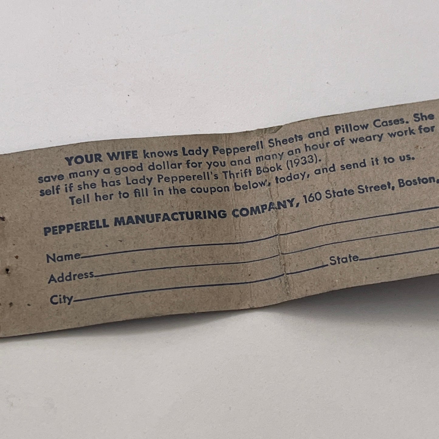 Pepperell Fabrics Vintage Matchbook Cover MM3-2