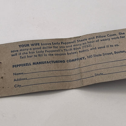 Pepperell Fabrics Vintage Matchbook Cover MM3-2