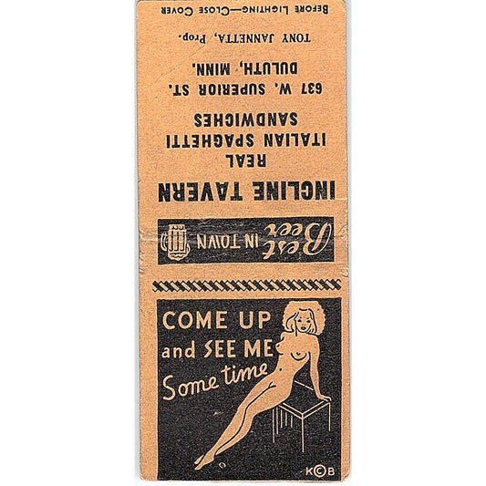Incline Tavern Duluth MN Tony Jannetta Pinup Vintage Matchbook Cover SC7-Y5