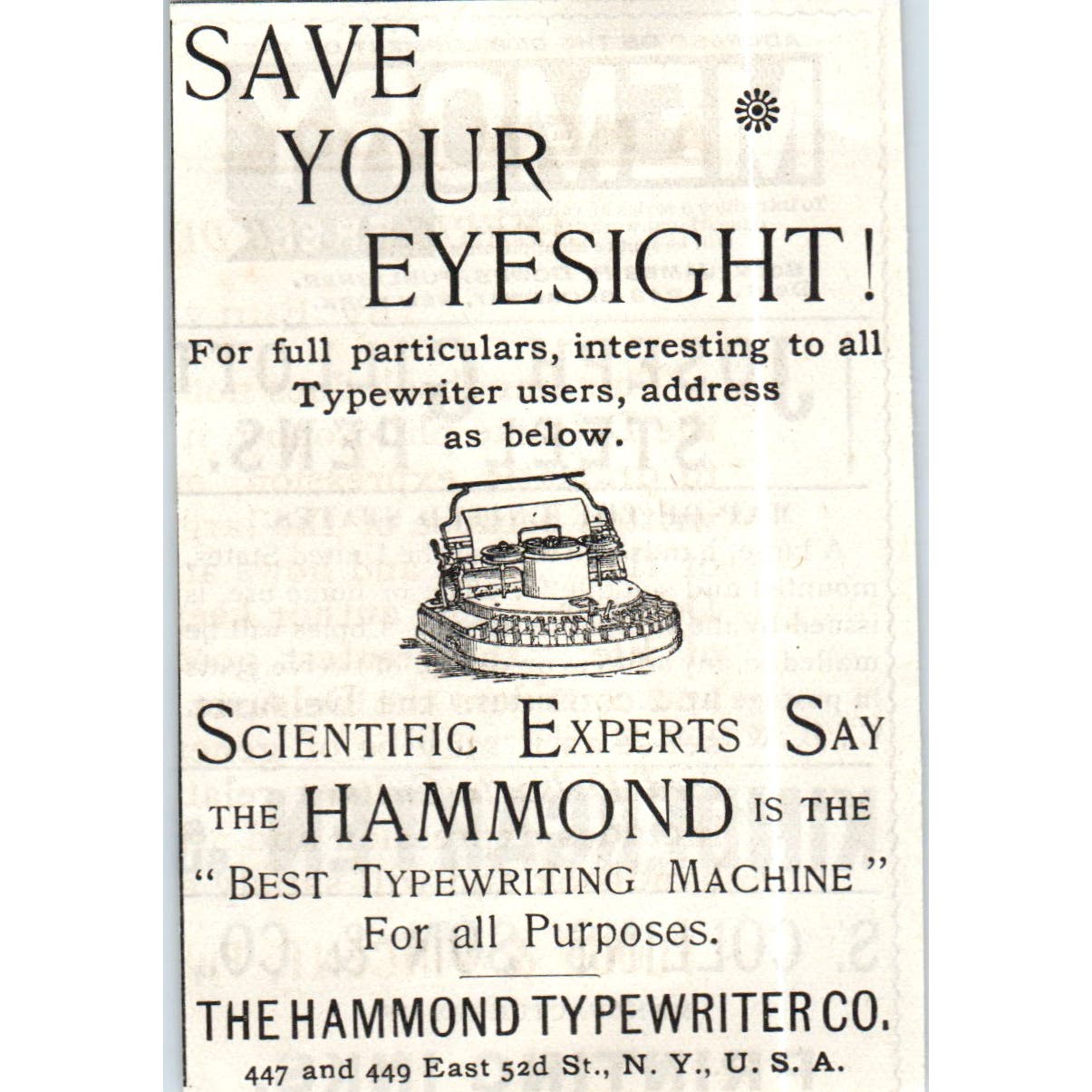The Hammond Typewriter Co NY c1890 Victorian Ad AE8-CH7