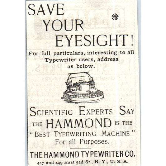 The Hammond Typewriter Co NY c1890 Victorian Ad AE8-CH7