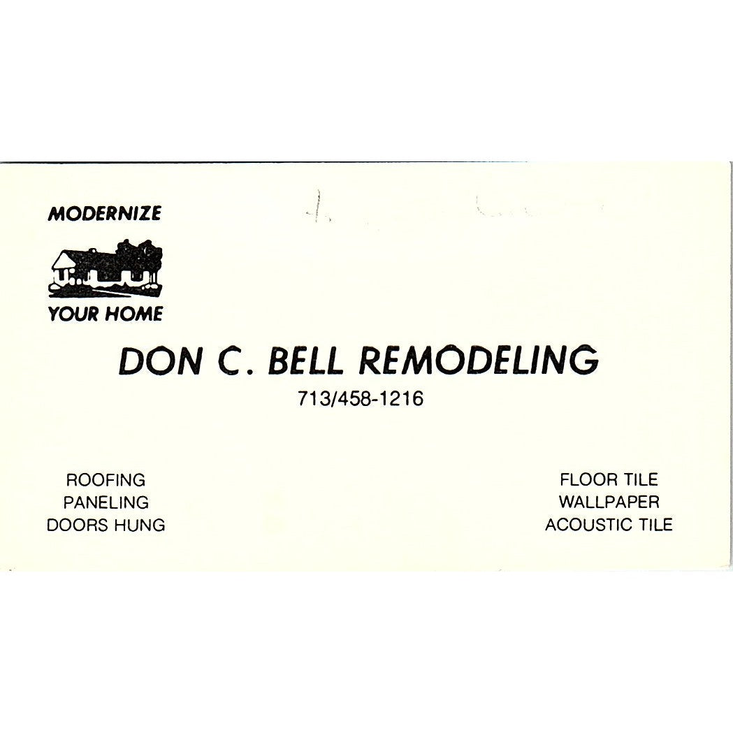 Don C Bell Remodeling Houston TX Vintage Business Card SD9-B3