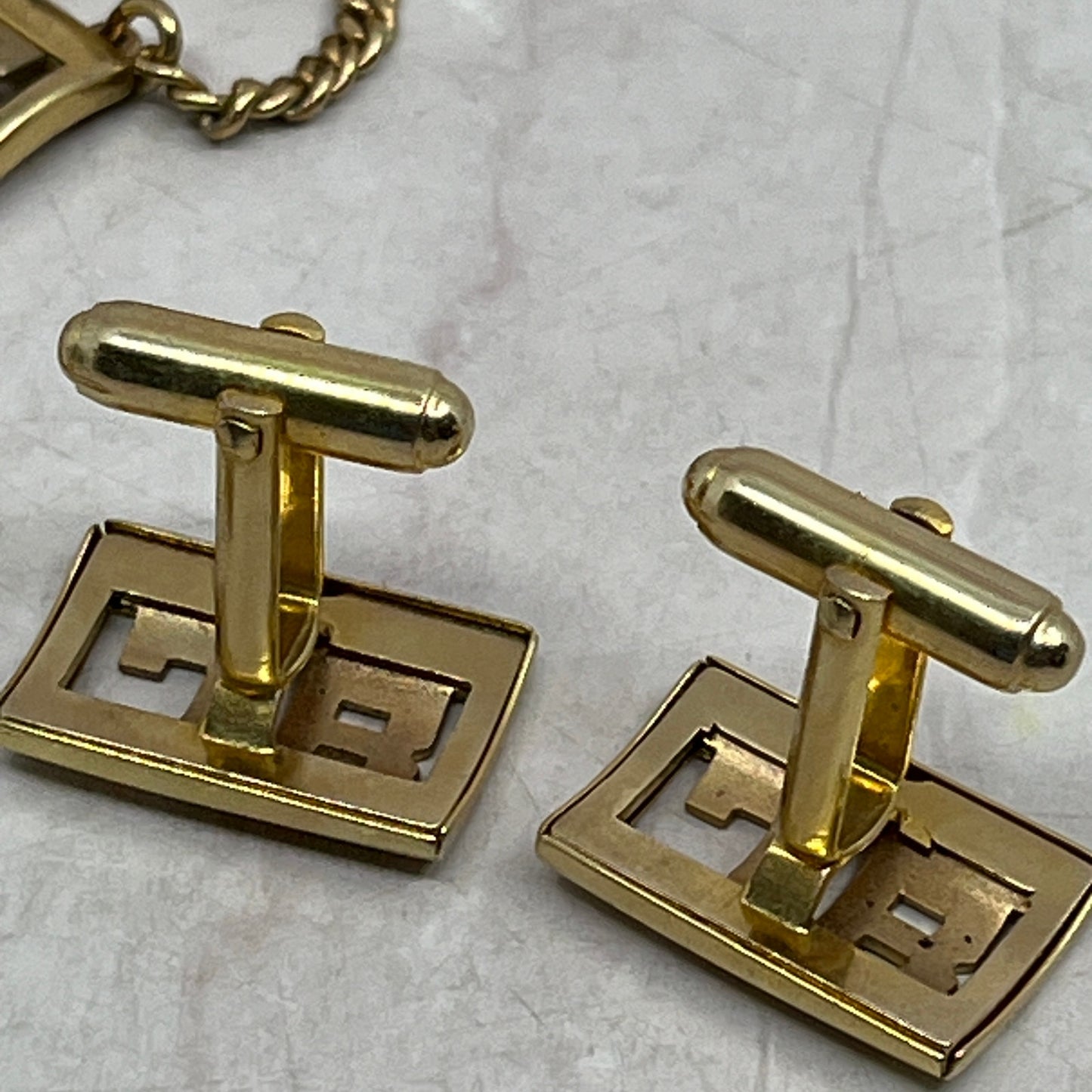 Vintage Anson Monogram "J.B" Cufflinks and Watch Fob Set Gold Tone SF4