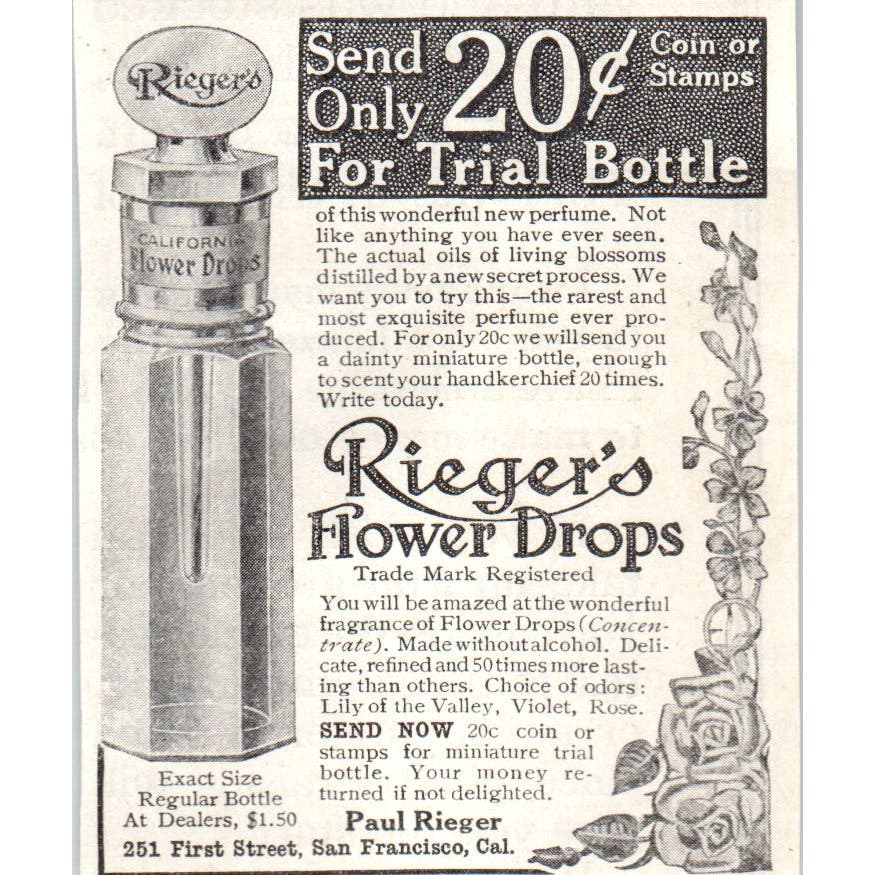 Paul Rieger's Flower Drops San Francisco CA 1913 Magazine Advertisement AE7-N7