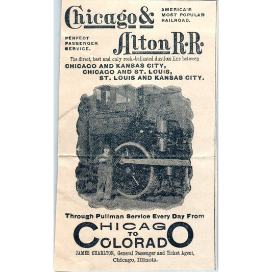 Chicago & Alton Railroad Chicago to Colorado Pullman Service 1894 Ad AB6-SL1