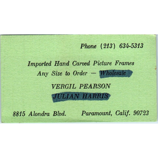 Picture Frames Vergil Pearson Julian Harris Paramount CA Business Card SD4-B1