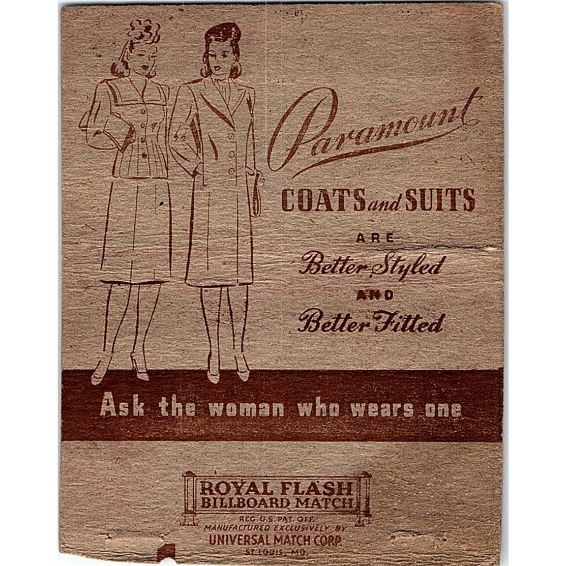 Paramount Coats and Suits Vintage Large Matchbook Cover TH2-Y2