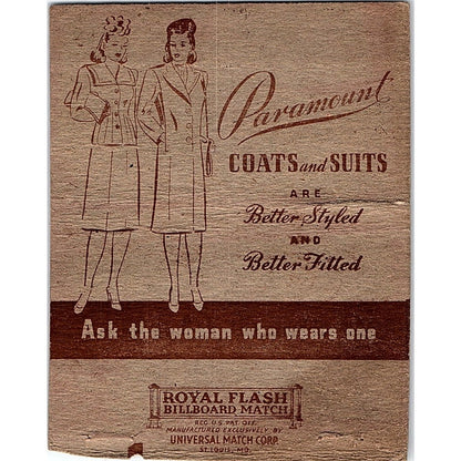 Paramount Coats and Suits Vintage Large Matchbook Cover TH2-Y2