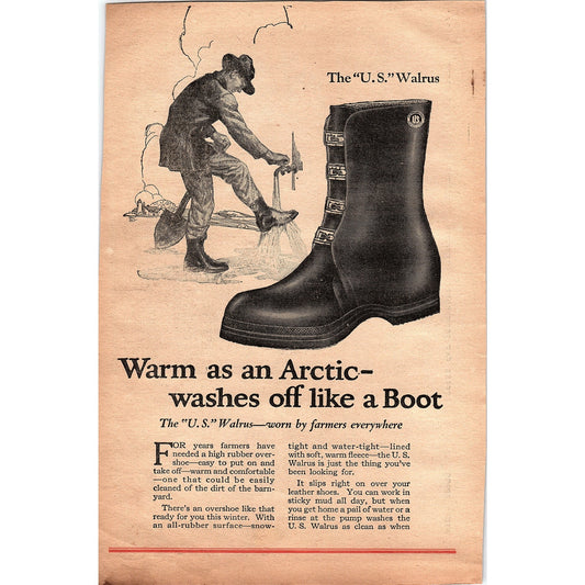 The U.S. Walrus All Rubber Boot Worn by Farmers Everywhere 1920 Ad V1-3