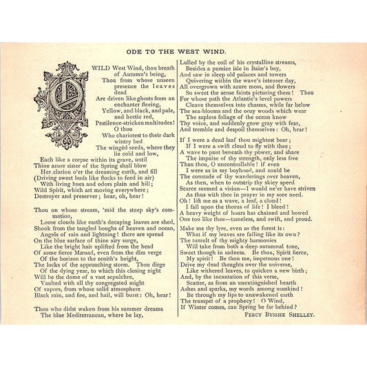 Ode to the West Wind - Percy Bysshe Shelley 1884 Poem AG3-1