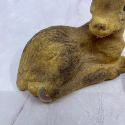 Vintage Felt Velvet Celluloid Toy Flocked Deer 5 x 5 Set of 2 TC5