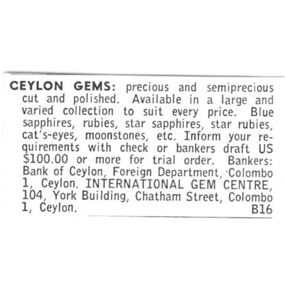 International Gem Centre Ceylon Gems Colombo Ceylon 1972 Ad AF8-S19