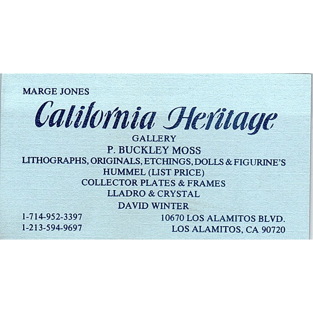 P. Buckley Moss Marge Jones California Heritage Gallery Vtg Business Card SD9-B4