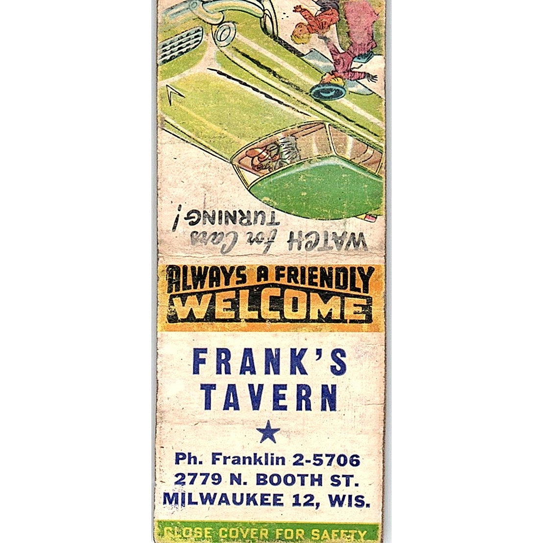 Frank's Tavern Milwaukee WI Vintage Matchbook Cover SC7-Y5