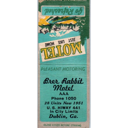 Brer Rabbit Motel Dublin Georgia Vintage Matchbook Cover SD2-Y5