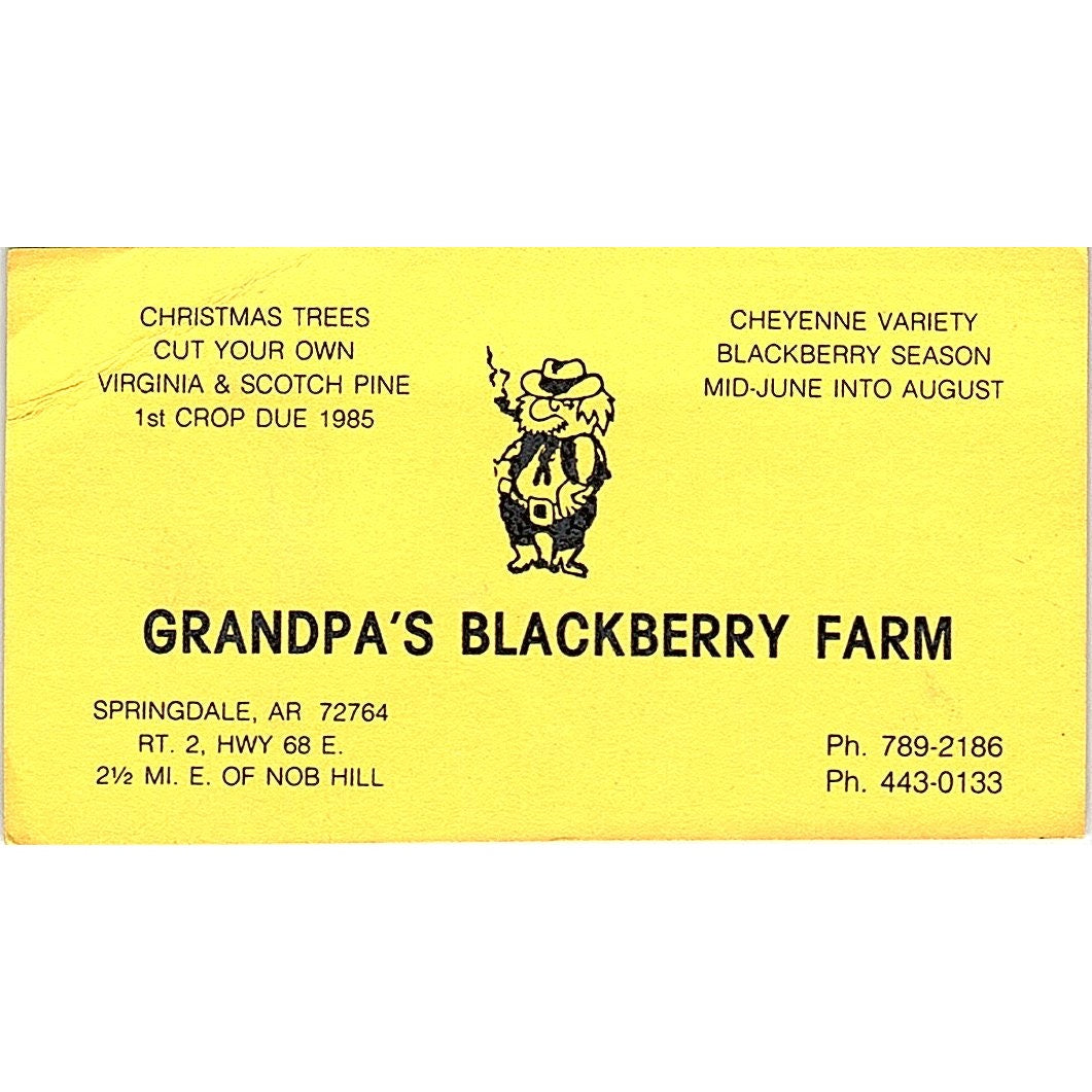 Grandpa's Blackberry Farm Springdale AR Vintage Business Card SD9-B9