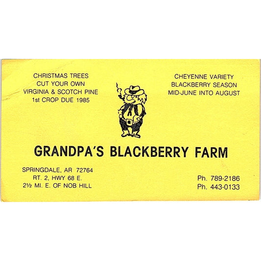 Grandpa's Blackberry Farm Springdale AR Vintage Business Card SD9-B9