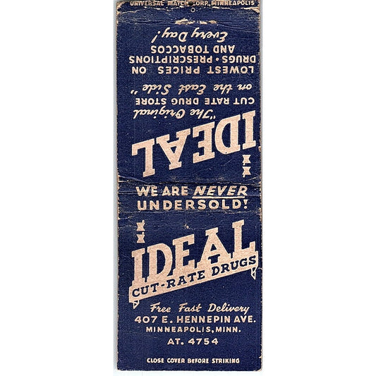 Ideal Cut-Rate Drugs Hennepin Ave Minneapolis Vintage Matchbook Cover SF3-Y3