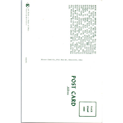 Rock Mill Bridge Lancaster Ohio Covered Bridge Postcard PC6