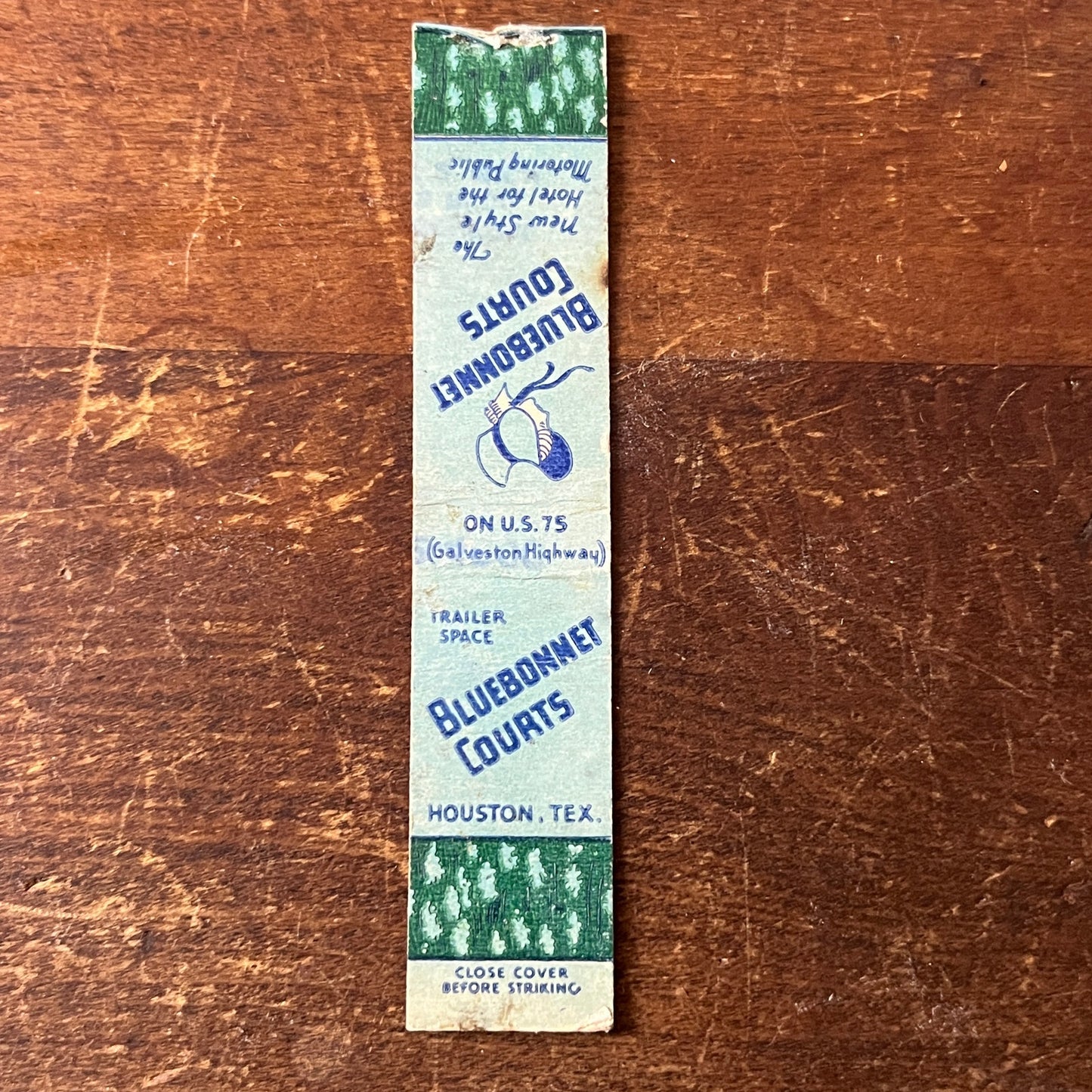 Bluebonnet Courts Houston TX Vintage Miniature Matchbook Cover TH2-Y4