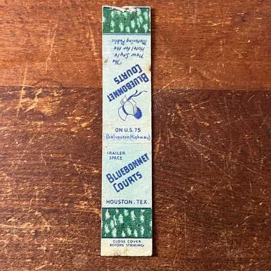 Bluebonnet Courts Houston TX Vintage Miniature Matchbook Cover TH2-Y4