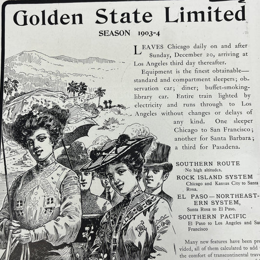 Golden State Limited 1903 Southern Pacific Rock Island Railway Magazine Ad FL6-9