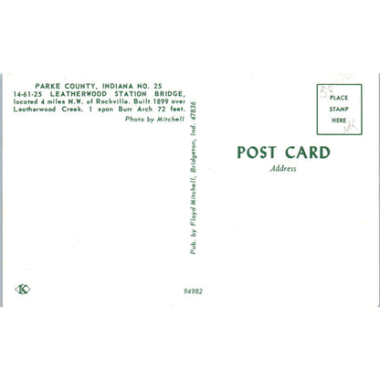 Parke County Indiana #23 Leatherwood Station Covered Bridge Postcard PC5