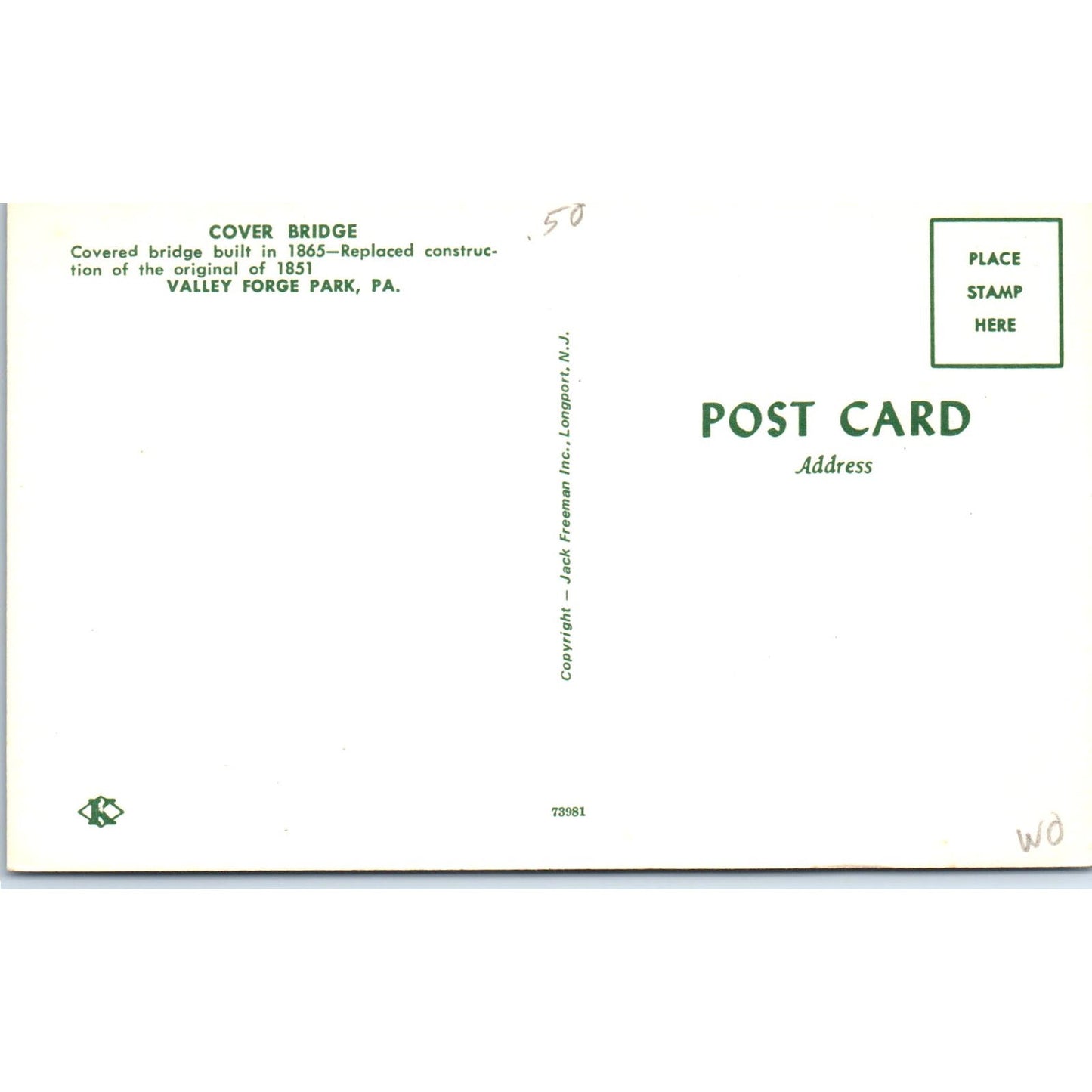 Covered Bridge Valley Forge Park PA Vintage Covered Bridge Postcard PD3