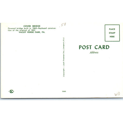 Covered Bridge Valley Forge Park PA Vintage Covered Bridge Postcard PD3