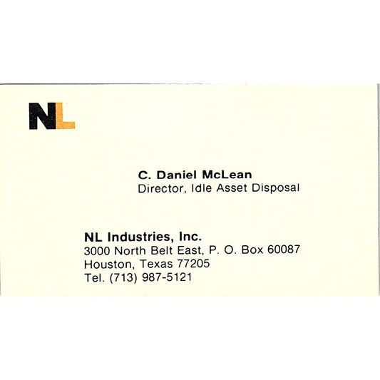 NL Industries Inc C. Daniel McLean Houston Texas Vintage Business Card SB4-B9