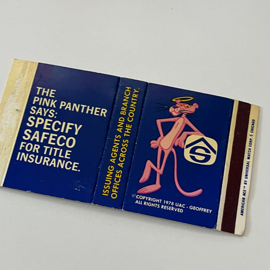 The Pink Panther Says Safco for Title Insurance 1978 Matchbook Cover TB6-MB1-14