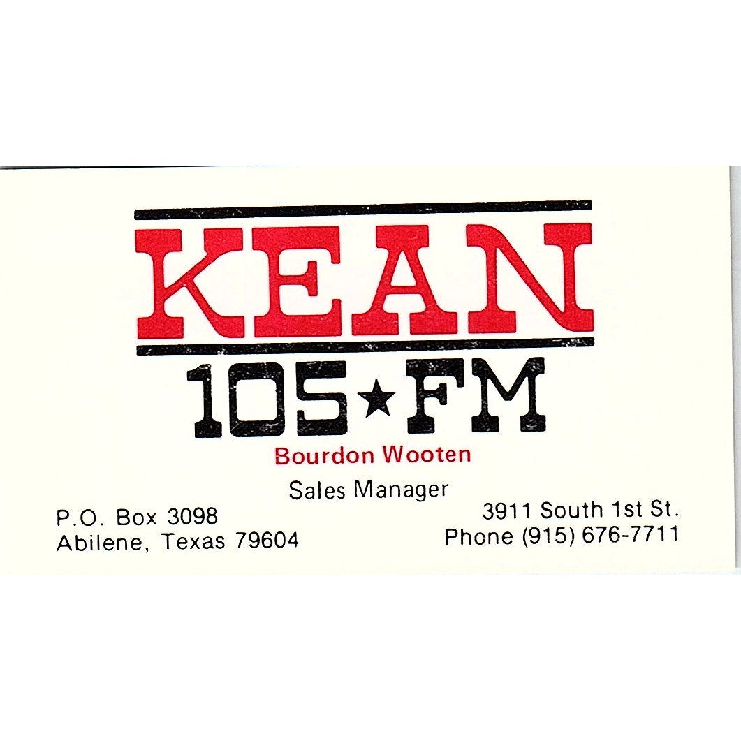 KEAN 105 FM Bourdon Wooten Abilene TX Vintage Business Card SSB4-B12