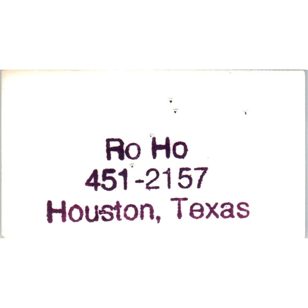 Ro Ho Houston Texas Vintage Business Card SD8-B16