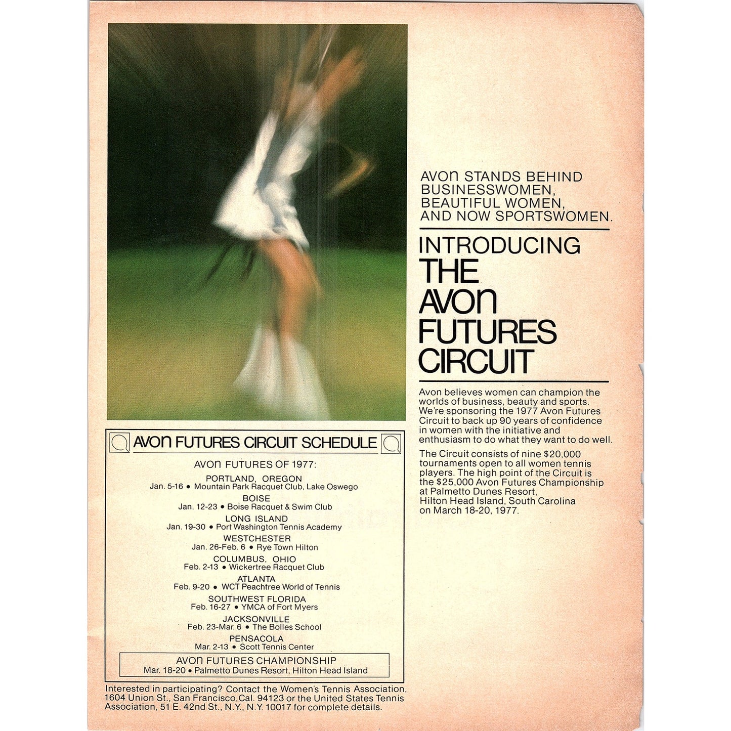 Introducing The Avon Futures Circuit Women Tennis Players 1977 Ad AF3-5