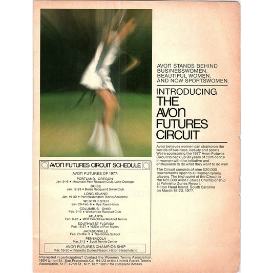 Introducing The Avon Futures Circuit Women Tennis Players 1977 Ad AF3-5