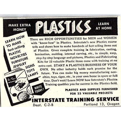 Make Money With Plastics Interstate Training Service Portland OR 1955 Ad AF9-S3