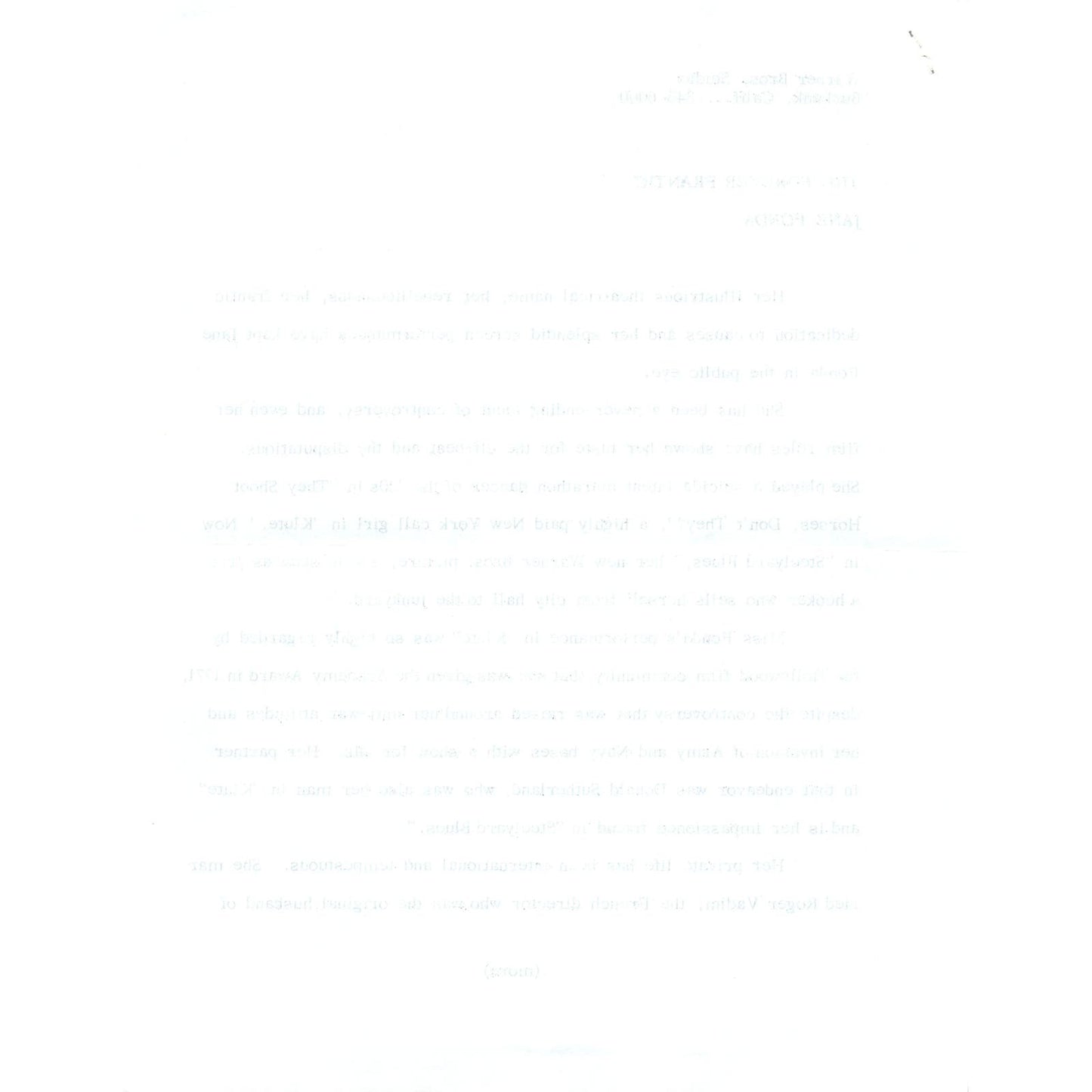 1972 Warner Bros. Studios Jane Fonda Steelyard Blues Promo Forever Frantic AE7