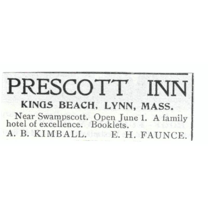 Prescott Inn Kings Beach Lynn MA A.B. Kimball c1918 Advertisement AE5-SV5