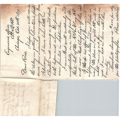 1879 Handwritten Letter Engineer's Office C.B. & Q. RR W.K. Means AF4-1